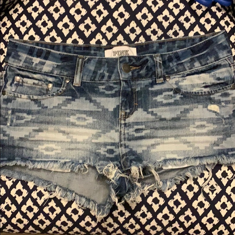 Pink Aztec jean shorts